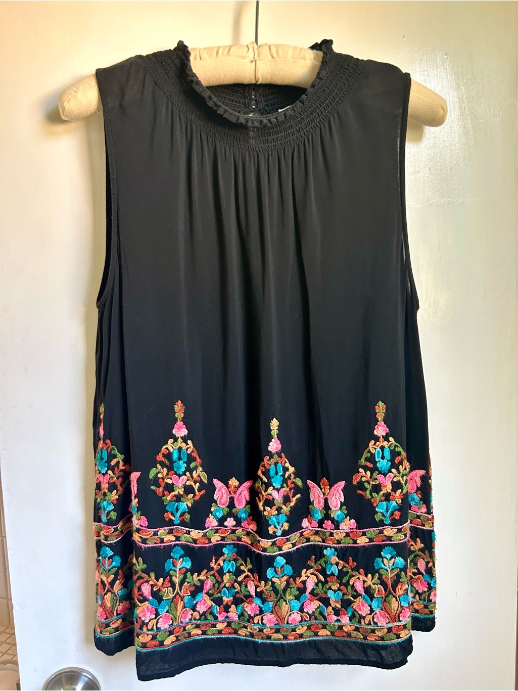 Black Floral Embroidered Sleeveless Blouse